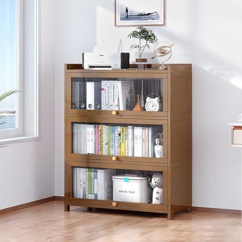 Fristående Vitrinskåp i Glas, 2-4-vånings Bokhylla Förvaringsskåp, Förseglad och Dammsäker, Akryl Displayfodral av Naturligt Bambumaterial, Design med Flip-top Dörr (Color : 3f, Size : 80cm/31.5in)