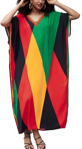 YOUKD Femmes Été Bohème Kaftan Plus Taille Robe Beach Coverup Robe Peignoirs Taille