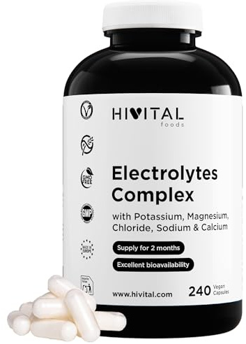 Elettroliti Complex. 240 capsule vegane per 2 mesi di trattamento. Con i Sali Minerali: Potassio, Magnesio, Cloruro, Sodio e Calcio. Dosaggio ottimale. Prodotto in Europa da HIVITAL