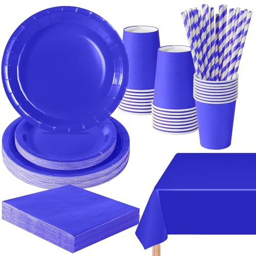 PYAILI Stoviglie per Feste 121 Pezzi Blu Gioiello Festa della Addobbi Ragazza di Compleanno dei Dambini Articoli per Feste Set Include Piatto Carta Party Tazze Tovaglioli -24 Ospiti