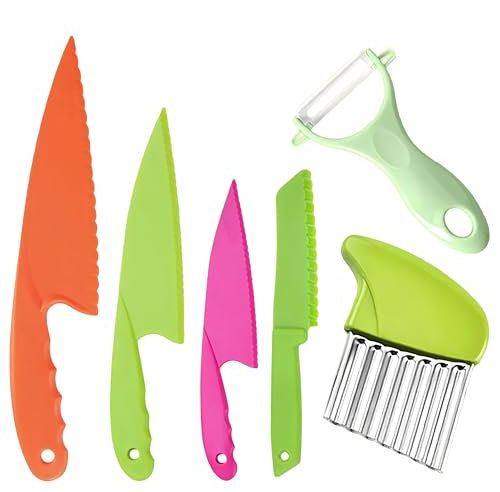 Zhenghebuy Coltelli da Cucina per Bambini,6 Pezzi Coltelli Colorati,Coltelli per Patate,Coltello da Frutta in Plastica,Coltelli di Sicurezza per Insalata,Torte,Verdure