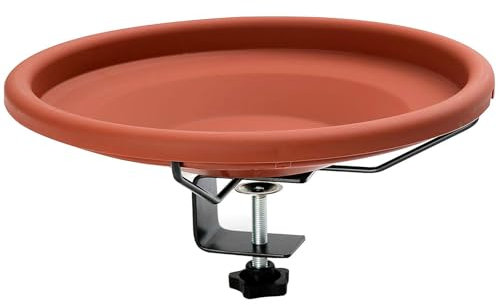 26.5x26.5x3,5 Cm PP Bain d'oiseaux Monté sur Pont Bassin Extérieur pour Oiseaux avec Balustrade De Balcon Et Fontaine Solaire Fontaines De Bain d'oiseaux Amovibles pour Jardin, Cour