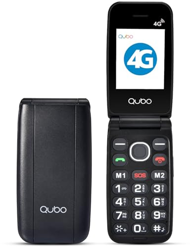 Qubo Telefono Cellulare per Anziani 4G, Flip con Tasti Grandi,Display 2.4, Volume Alto,Funzione SOS,Chiamata Rapida, cellulare anziani, Nero