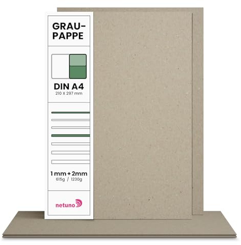 Netuno 40x cartone grigio formato A4 (20x 1 mm + 20x 2 mm) Set Cartoncino Rigido ecologico per Rilegatura libri Modellismo materiale da imballaggio Fai da Te cartone spesso packaging