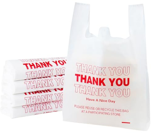Fuonmka 100 Pack Plastic Carrier Bags with Handles, T Shirt Bags, White Grocery Shopping Bags Retail Shopping Bag for Supermarket Restaurant, 11x21 inch