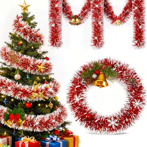 Espumillon Arbol Navidad Guirnalda - 10M Rojo Guirnaldas Navideñas, Espumillón Navidad, Christmas Garland, Grinalda Natal para Fiesta Decoración