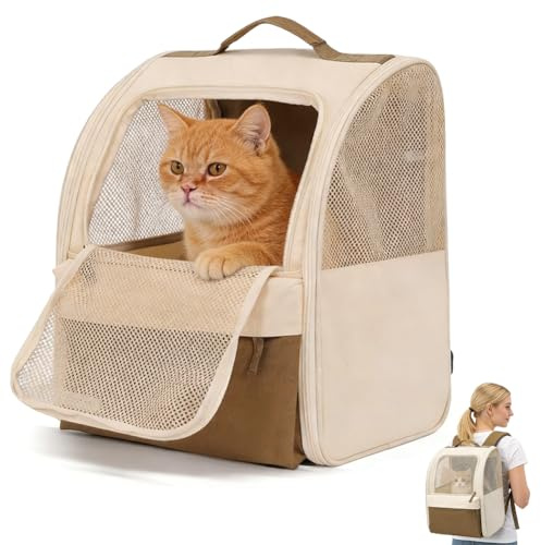 Zaino per animali domestici con finestra in rete, zaino pieghevole per cani, capacità di carico 15 kg, zaino per gatti impermeabile in tessuto Oxford, piccola borsa per gatti con supporto lombare