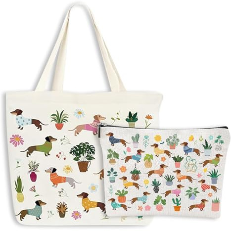 HTTDSLF Borsa a Tracolla in Tela per Donne, Tote Bag Aesthetic, Shopping Bag Donna Riutilizzabile, Borse Shopper Tela, Pieghevole con Design di Cani, Borsa per Acquisti, Regali per Amanti dei Cani