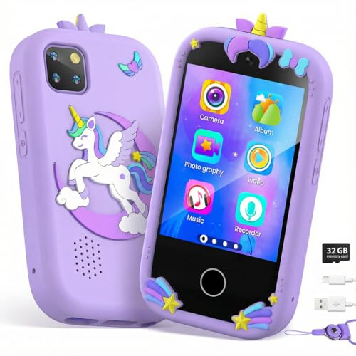 Kids Smart Phone for Girls, Toddler Phone Toy with Dual Camera, 2.8 Touchscreen, 18 Games, MP3, Learning & 32GB Card, Christmas Birthday Gift for Ages 3-10, Toddler Girl Toys