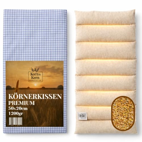 KORN & KERN Manufaktur® Körnerkissen XXL 50×20 cm – 1200g Premium Wärmekissen mit Bezug – Extra Großes Mikrowellenkissen für Nacken, Rücken & Schultern – Ideal als Kirschkernkissen-Alternative