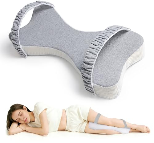 CAIEJSAEN Cuscino per ginocchio per chi dorme sul fianco, cuscino ortopedico extra grande, 53 cm, cuscino in memory foam per supporto gambe, ginocchio, fianchi schiena, rimovibile e lavabile (grigio)