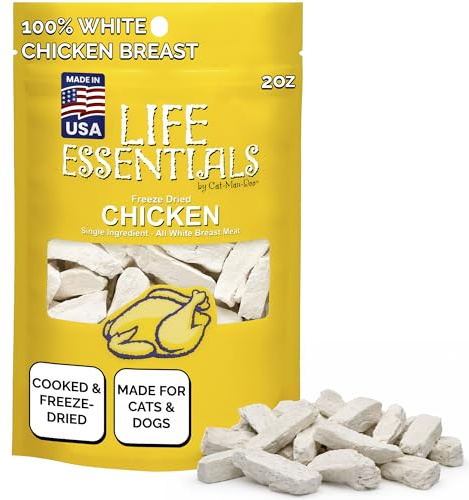 Life Essentials av Cat-Man-Doo | Kyckling - 2 oz. Väska | Frystorkad kyckling katt & hundgodis | Hälsosam, enkel ingrediens, träningsgodis, hög protein