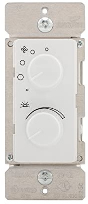 Eaton RDC15-W-K 1.5-Amp Single-Pole Combination Quiet 4-Speed Fan Control and 300-Watt Dimmer, Ivory