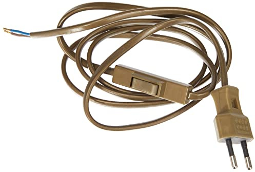 Electraline 70528 skyddskontakt strömbrytare-1,5 m kabel-guld-plastkabel IP20 inomhus/förlängningskabel med barnsäkring/europeisk förlängning