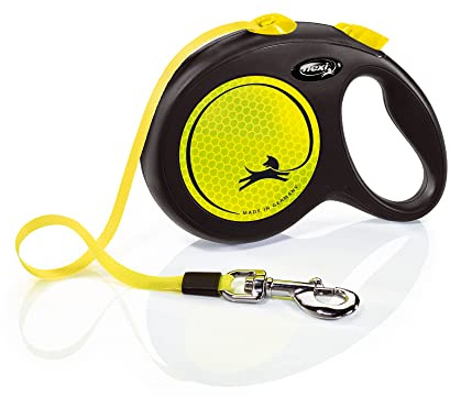 FLEXI New Neon Tape Retractable Dog Leashes for Large Dogs Upto 110 lbs. – 16 ft., Neon Yellow/Black | Tangle Free Pet Walking Leash with One-Handed Brake, Pause, Lock|German Quality Product