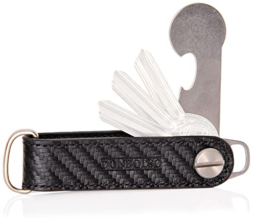 DONBOLSO® One I Key Organizer mit Einkaufswagenlöser I Etui für 1-7 Schlüssel I Leder I Edelstahlschraube I Carbon