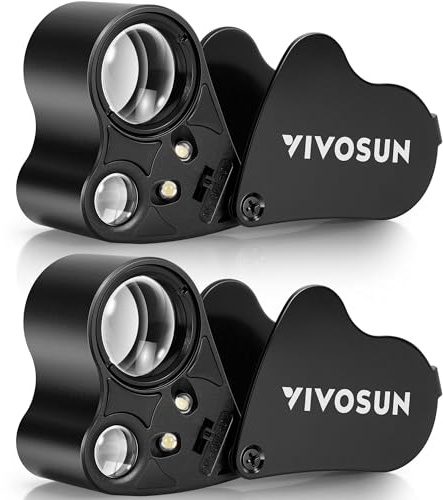 VIVOSUN 30X 60X Illuminated Jewelers Loupe with LED Light, Black, 2-Pack