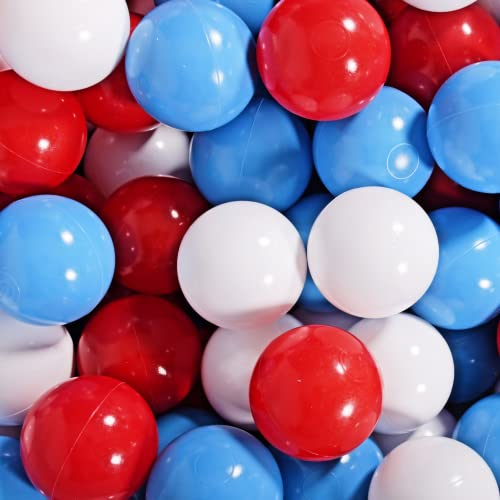 MEOWBABY 200 ∅ 7 cm Bälle für Schwimmbad Bälle Baby geeignet für Kinder Kunststoff Kugel für Babys Park Spielzeug für Kleinkinder Hergestellt in der EU bunt blau/weiß/rot