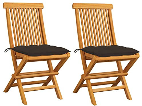 vidaXL Trädgårdsstolar med taupe dynor 2 st massiv teak