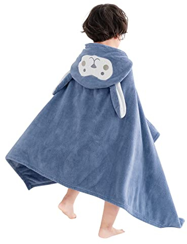 SONARIN Asciugamano da Bagno con Cappuccio Bambini,Asciugamano con Cappuccio Neonato Accappatoio Bambini Morbido Super Assorbente con Orecchie Carine per Ragazzi e Ragazze 70x140CM(Blu)
