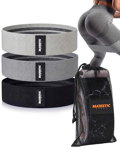 MAJESTIC SPORT Booty Band Set, 3x Styrkor & Längder, 3x Designs, Inkl. Bärväska (Hip Bands, Resistance Set, Fitnessbands, Träningsband, Gymnastikband, Fitness, Loop, Miniband)