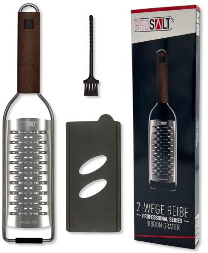 REDSALT® Grattugia a nastro di alta qualità con manico in legno, grattugia professionale in acciaio inox per verdure, zucchine, carote, frutta, mela, affettatrice da cucina, per formaggio morbido,