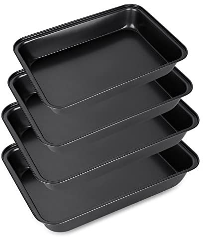 FWEEK 4 Piece Baking Trays for Oven Non Stick Roasting Tins- Heavy Duty Carbon Steel (PFOA Free) Cooking Oven Trays for Baking Food - Dishwasher Safe