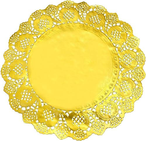 Set di 100 tovagliette rotonde in carta con pizzo dorato, 30,5 cm