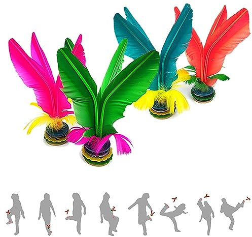 Jastown Volante de patada, volante de pie, Jianzi chino, fútbol de plumas montado, volante de plumas colorido para ejercicio de pies, juego de deportes, pelota de plumas para exteriores o interiores