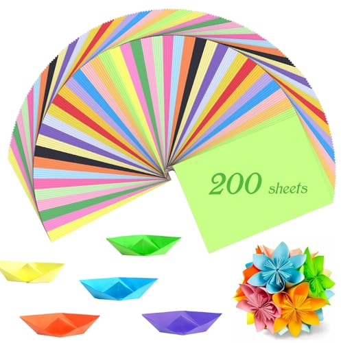 MumdoYAL 200 hojas papel origami，folios colores，origami para niños，Papel para plegar (70 g/m²) para proyectos de bricolaje y manualidades (200 hojas) (20 colores)