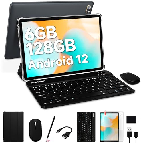 kinstone Tablet PC, 10,1 Zoll 2 in 1 Touch Display Octa-Core 6GB Ram 128GB Rom, 5G/2.4G Dual-Band-WLAN-Verbindung mit Tastatur Maus Stift Table GMS Certified zum Lernen und Spielen für Kinder