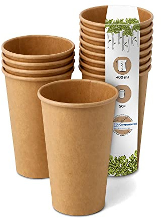 GREENBOX 50 Stück 400 ml / 16 oz braune Pappbecher Ø 90 mm | umweltfreundlich, recycelbar & ungebleicht | Kaffeebecher to go