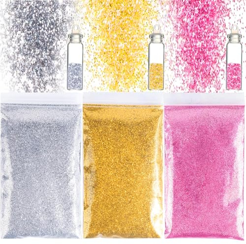 Volhuluk 150g Glitzer zum Basteln, 3 Farben Gold Silber Rosa Glitzerpulver Glitter Pulver, Glitzer Basteln Glitter Pailletten Glitzerpuder für Nägel Gesicht Makeup Kartenbasteln Handwerk Nagelkunst