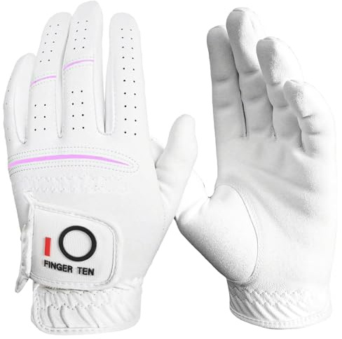 Gant de golf pour femme main gauche pour golfeur droitier, humide, chaud et froid, pluie adhérente par tous les temps, convient aux tailles S, M, L, XL (Blanc, Large(Porté Sur La Main Gauche))