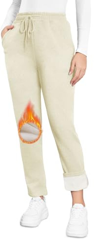 EDOTON Pantalon de Jogging Chaud pour Femme Pantalon Thermique épais en Polaire d'hiver Doublé de Poches Pantalon D'entraînement avec Cordon de Serrage Pantalon (B Kaki,M)