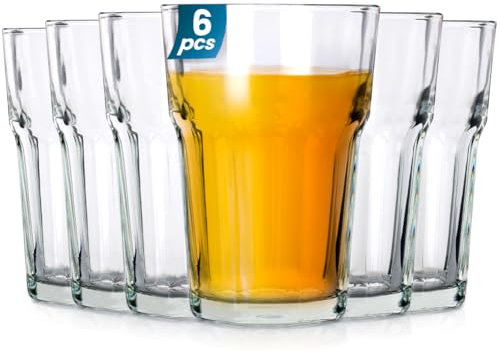 Vilde Juego de vasos de agua, vasos de zumo universales como vasos de agua, alta resistencia a los golpes, vasos de zumo, vasos de chupito, vasos largos, 360 ml, 6 unidades