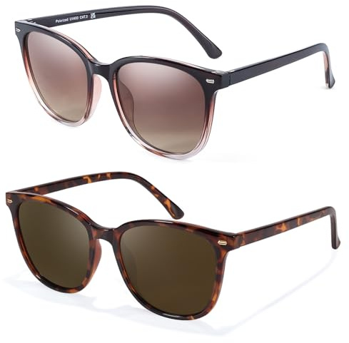 SIPHEW Polarised Sunglasses Womens, 2PCS Square Ladies Sunglasses with UV400 Sun Glasses for Women Driving & Everyday Use
