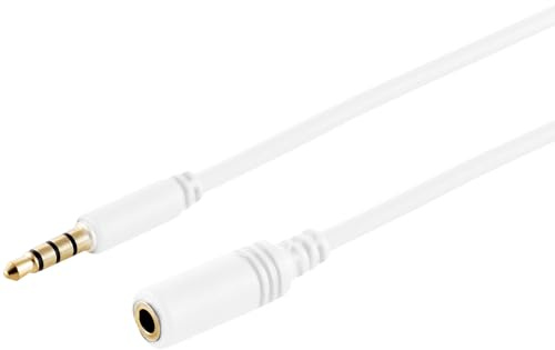 1aTTack.de 1 x 1 m - Cavo di prolunga audio bianco da 3,5 mm TRRS con contatti sottili placcati in oro, perfetto per connessioni AUX e cuffie