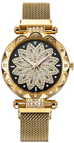 Reloj de pulsera de cuarzo para mujer, reloj de mujer, reloj parlante para personas mayores, dorado, talla única