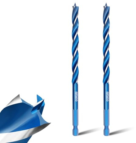 Teronbeta Foret à Bois Hélicoïdal 8mm x 155mm x 2pcs Professionnel Mèche pour Bois avce Pointe Pilote und 1/4 Pouce Tige Hexagonale pour le Travail du Bois