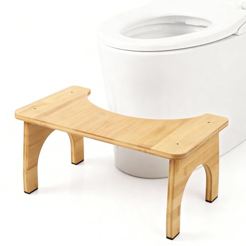 Huiguli Tabouret de Toilette en Bambou Naturel – Marchepied Physiologique Pliable pour Adulte – Soulage Constipation et Hémorroïdes