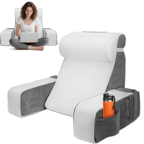 Reading Pillow for Adults, Back Pillow for Bed Sitting Up, Backrest Cushion for Sitting in Bed, Solid Foam Reading Cushion with Detachable Arms, Back Support Pillow for Relaxing, Gaming, Watching TV