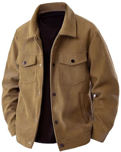 PADOLA Veste Homme Velours Côtelé à Boutons-Pression Blouson Automne avec Multi-Poches Veste mi Saison Cowboy Chemise Uni Coupe Vent Cargo Surchemise Vintage Manteau Cadeau