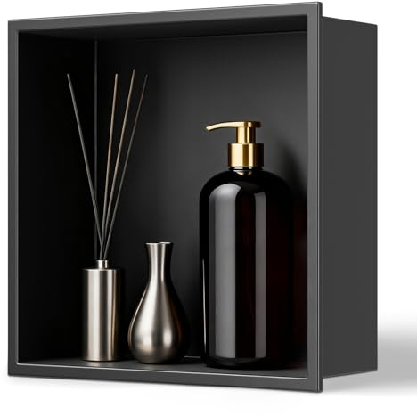 Rhyvorax Stainless Steel Wall Niche,33 * 33 * 10cm Black Shower Niche,Single Shelf Storage Wall Insert Storage Embedded Ready Shelf For Bathroom Kitchen Office Bedroom