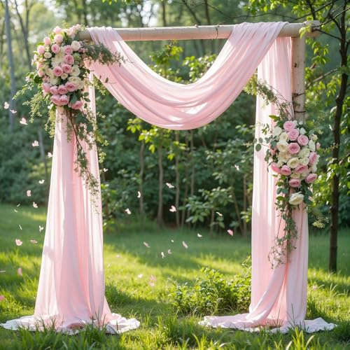 1 piece,Pink Chiffon Wedding Arch Draping Fabric, 19.7 Feet, Sheer Lightweight Semi-Transparent Panel for Wedding Ceremony, Bridal Shower, Birthday Party