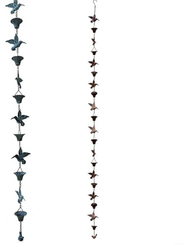 Regnkedja i metall 2,6 m för takrännor, väderbeständig regnvattenkedja som trädgårdsdekoration och regnfatsanslutning, elegant vattenfall-effekt för utomhusbruk, Blå (Blue)