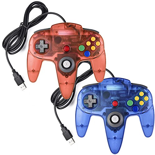 miadore 2X USB N64 64 Controller Plug & Play Joystick Gamepad N64 PC-Controller für Windows PC MAC Raspberry Pi3 Retro Pie (Blau/Rot)