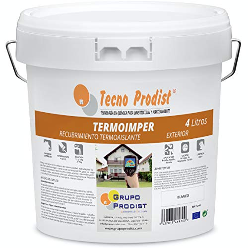 Tecno Prodist TERMOIMPER 4 Litros (BLANCO ÓPTICO) Pintura al agua Aislante Térmico - Interior o Exterior en Paredes, Techos y Fachadas - Aísla del calor y el frío (A Rodillo, Brocha, Pistola)
