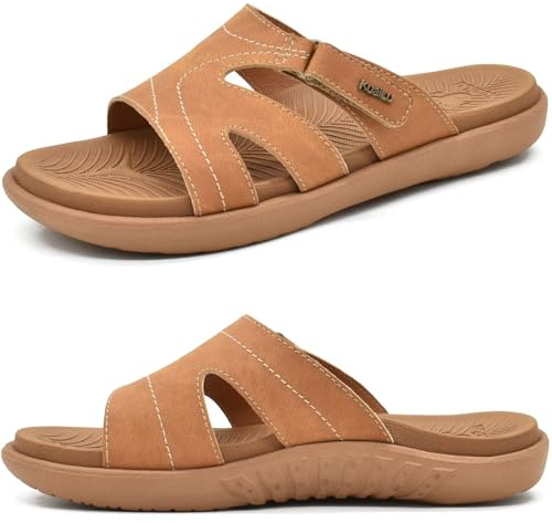 KuaiLu Womens Orthotic Slides Yoga Mat Slip on Sandals with Arch Support | Fashion Ladies Lightweight Athletic Thick Cushion Slippers Comfy Plantar Fasciitis Beach Pool Non-slip Outdoor (UK3-10)