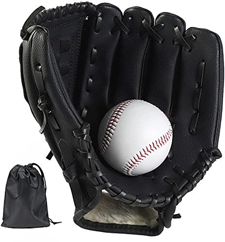 LeapBeast Baseball Handschuhe, Softball Handschuhe mit 1 Ball, Baseball Training Wettbewerb Handschuh Verdicken Dauerhaft Softballhandschuhe für Kinder Erwachsene (Schwarz, 10,5 Zoll)